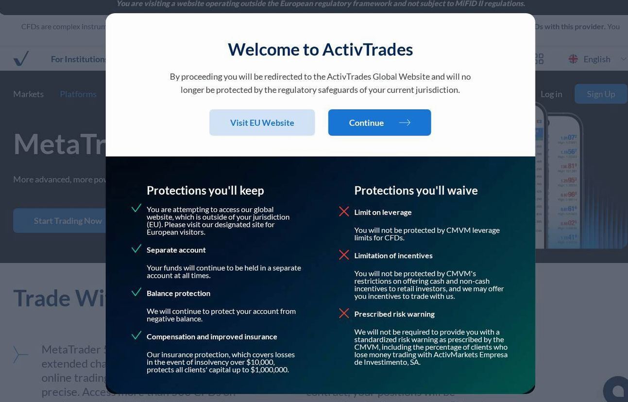 The platform page on the ActivTrades website