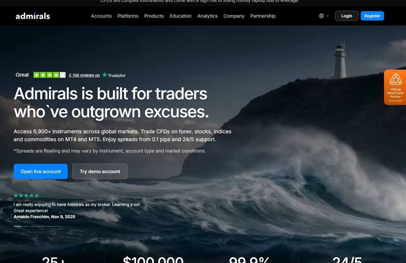 Screenshot of the Admirals website