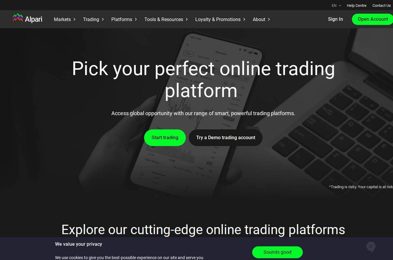 The platform page on the Alpari website
