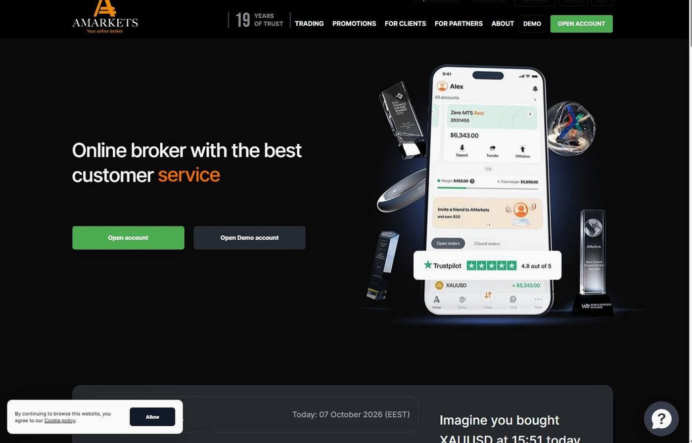 Screenshot of the AMarkets website