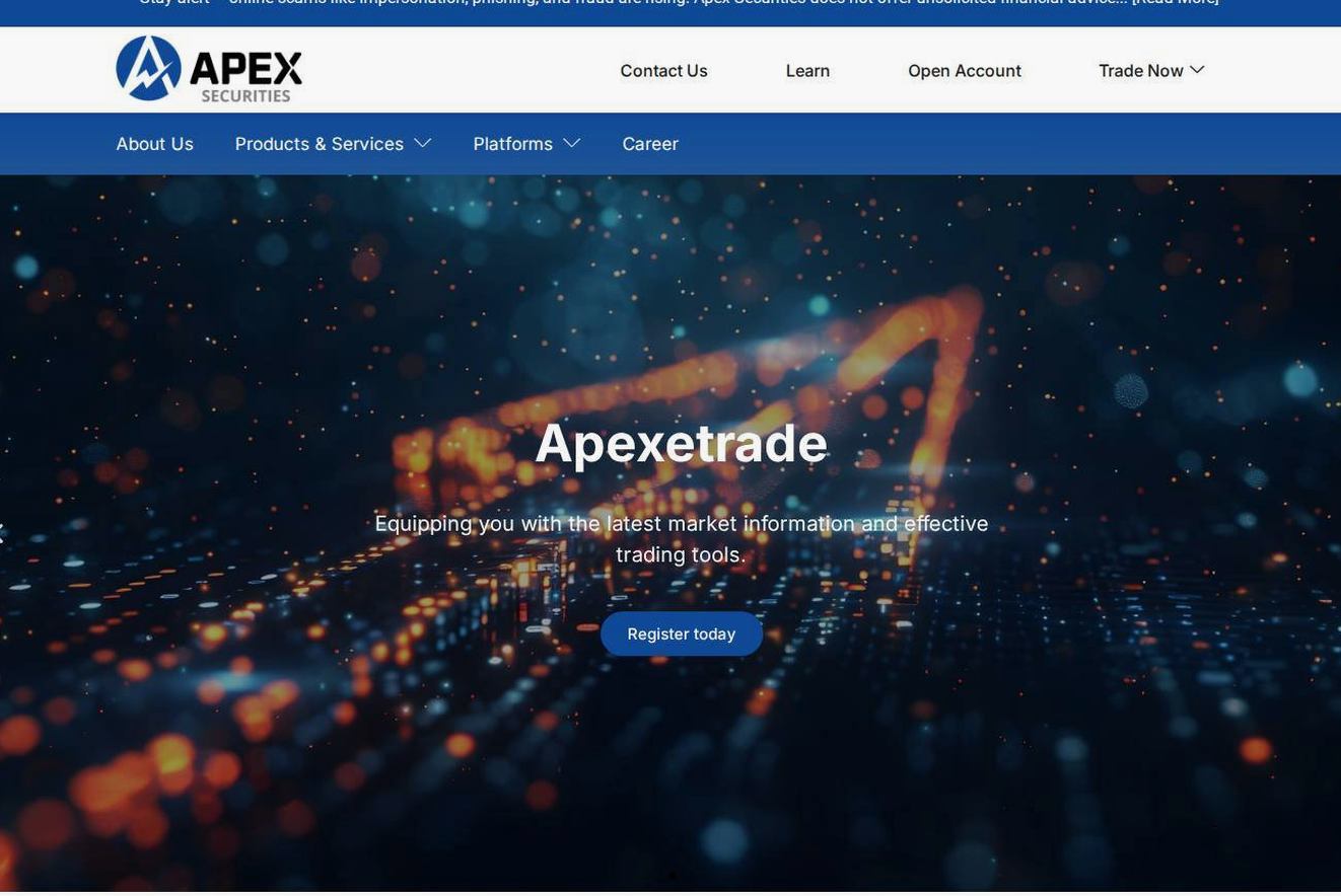 Screenshot of the Apex Securities website