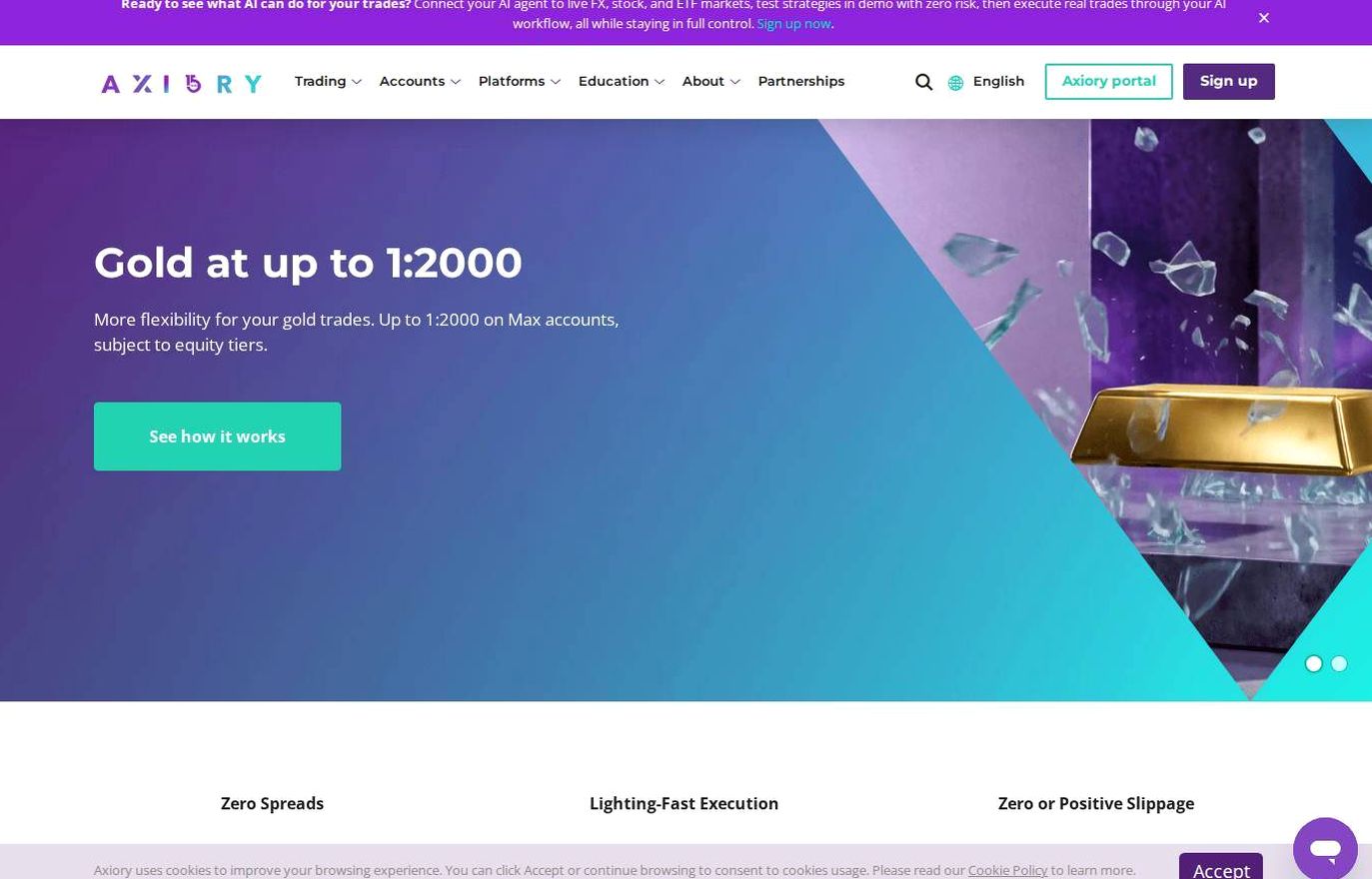 Screenshot of the Axiory website