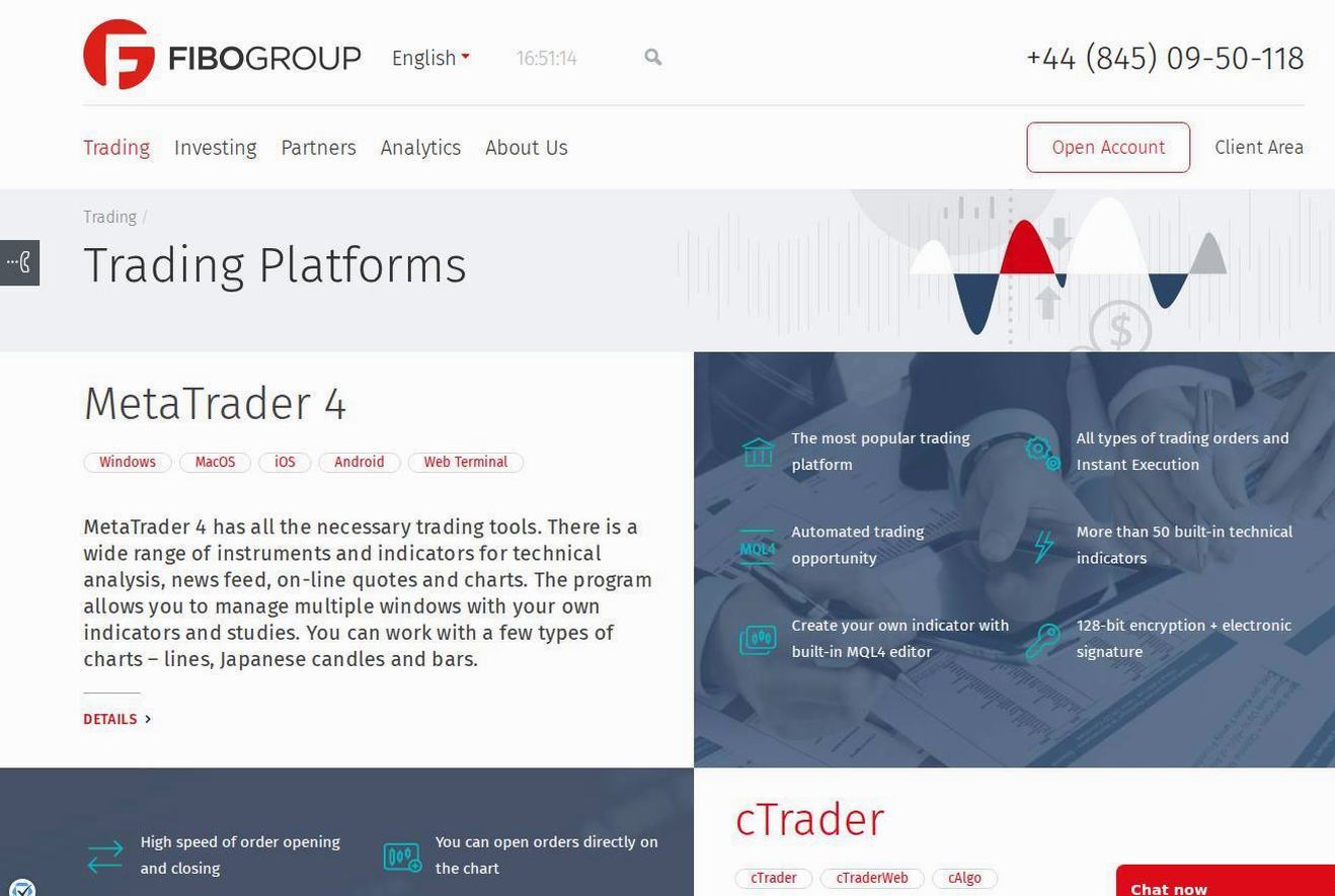 The platform page on the FIBO Group website