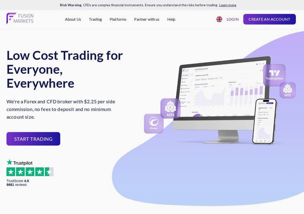 Screenshot of the Fusion Markets website
