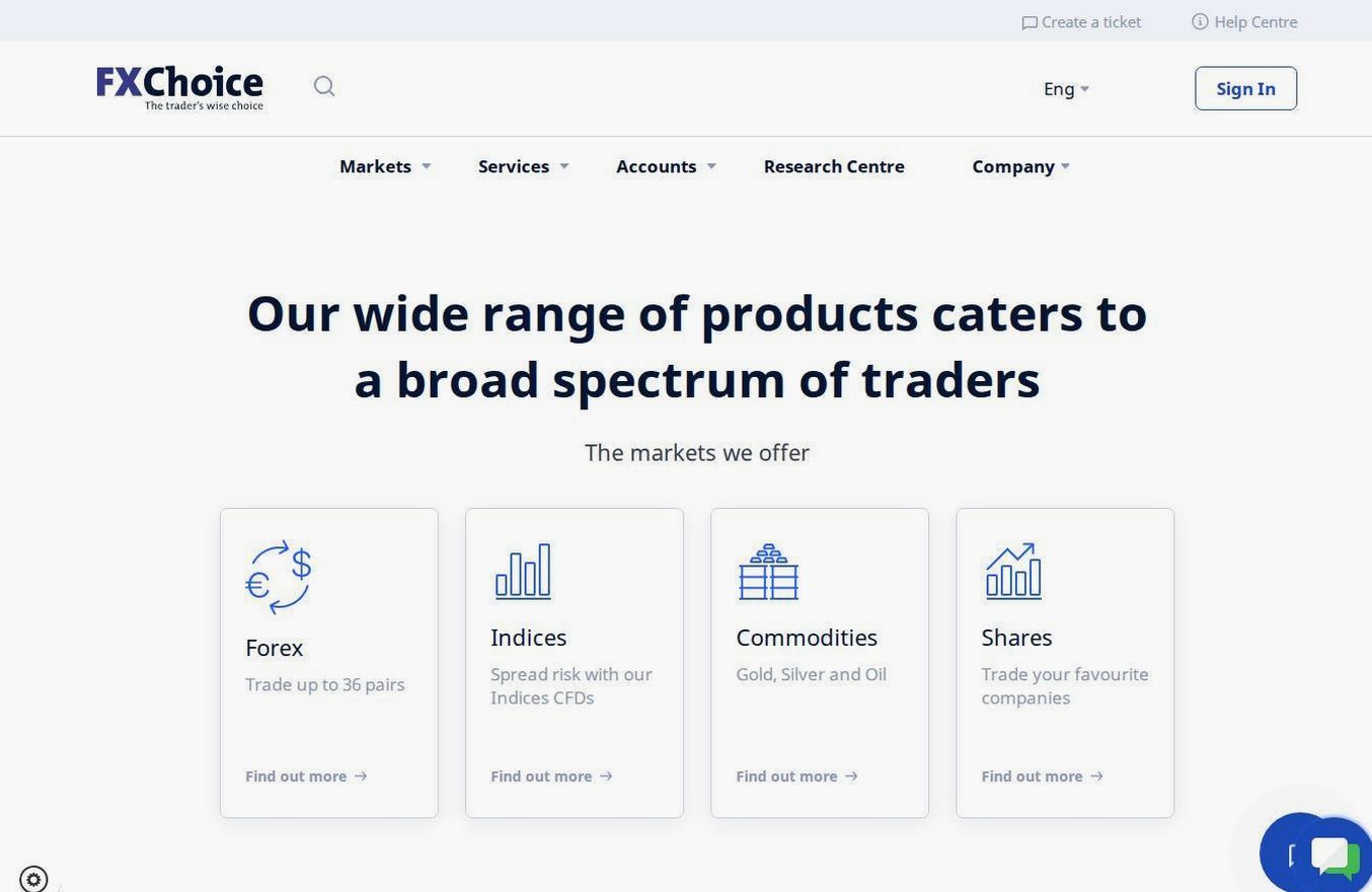 Screenshot of the FXChoice website