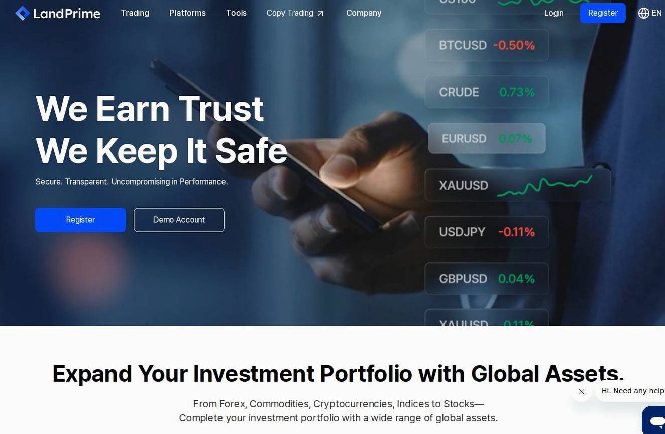Screenshot of the Land-FX website