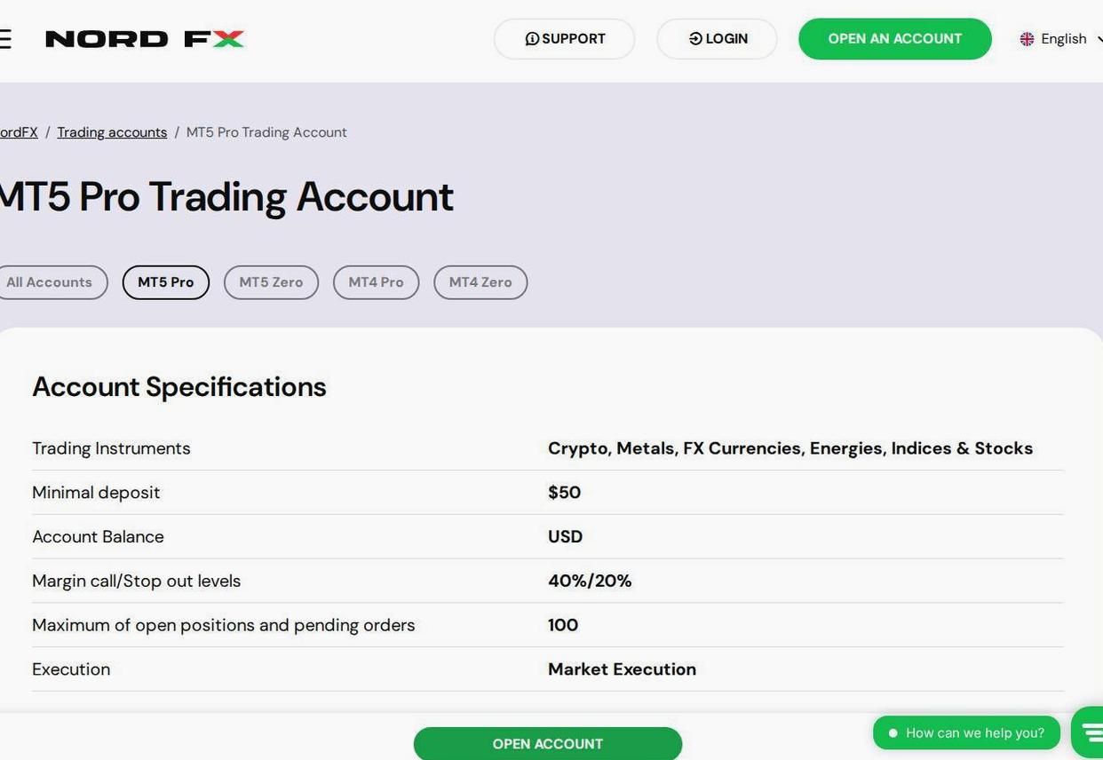 The platform page on the NordFX website