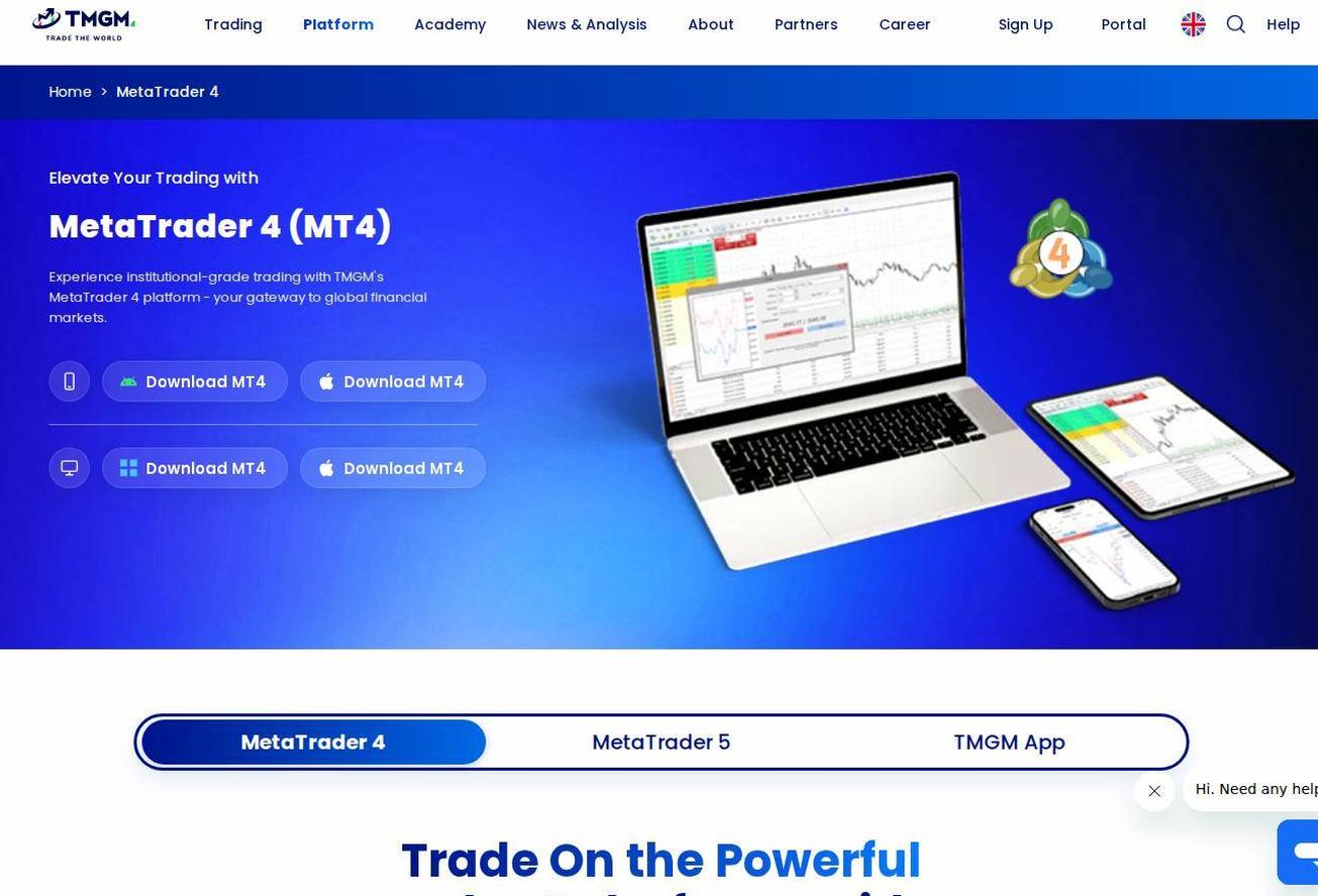 The platform page on the TMGM website