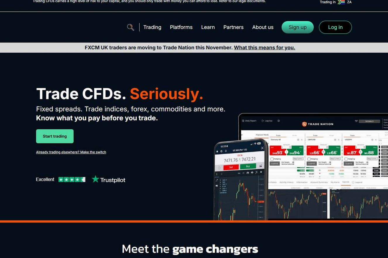Screenshot of the Trade Nation website