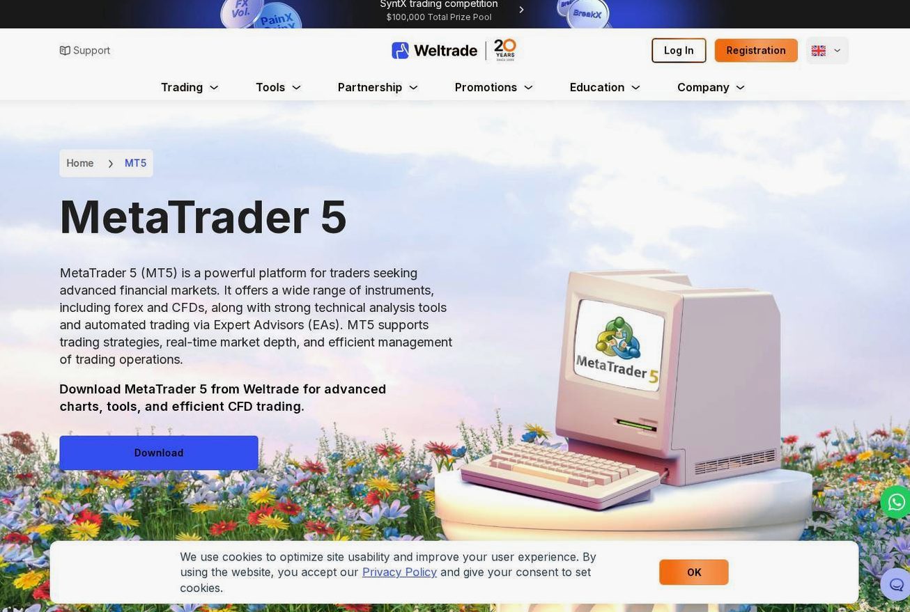 The platform page on the Weltrade website