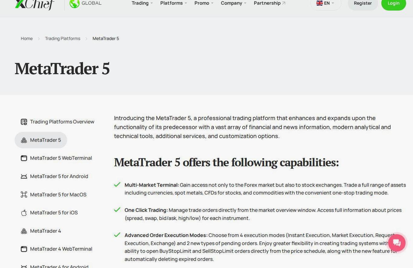 The platform page on the XChief website
