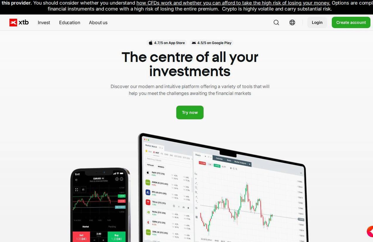The platform page on the XTB website